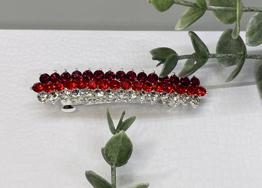 Ruby Red Crystal rhinestone barrette approximately 3.0” Silver tone formal hair accessories gift wedding bridesmaid