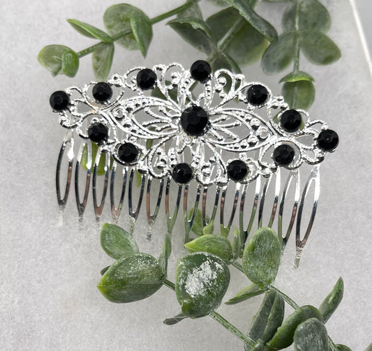 Black Vintage Style Crystal Rhinestone 3.5” silver tone Metal side Comb bridal accents handmade by hairdazzzel wedding accessory