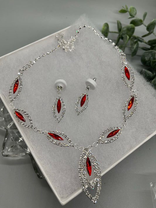 Ruby Red Crystal Rhinestone necklace earrings set bridal wedding bridesmaid mother of the bride groom accessory accessories
