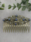 Blue iridescent crystal Pearl vintage style silver tone side comb hair accessory accessories gift birthday