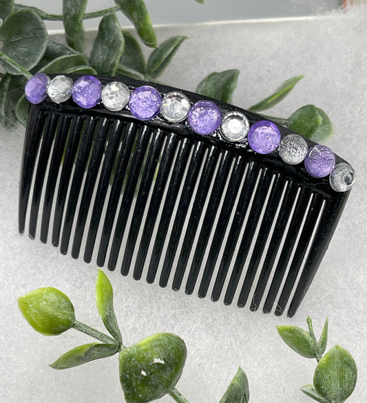 Purple faux crystal rhinestone side comb 3.5” black  plastic hair accessory bridal wedding Retro Bridal Party Prom Birthday gifts