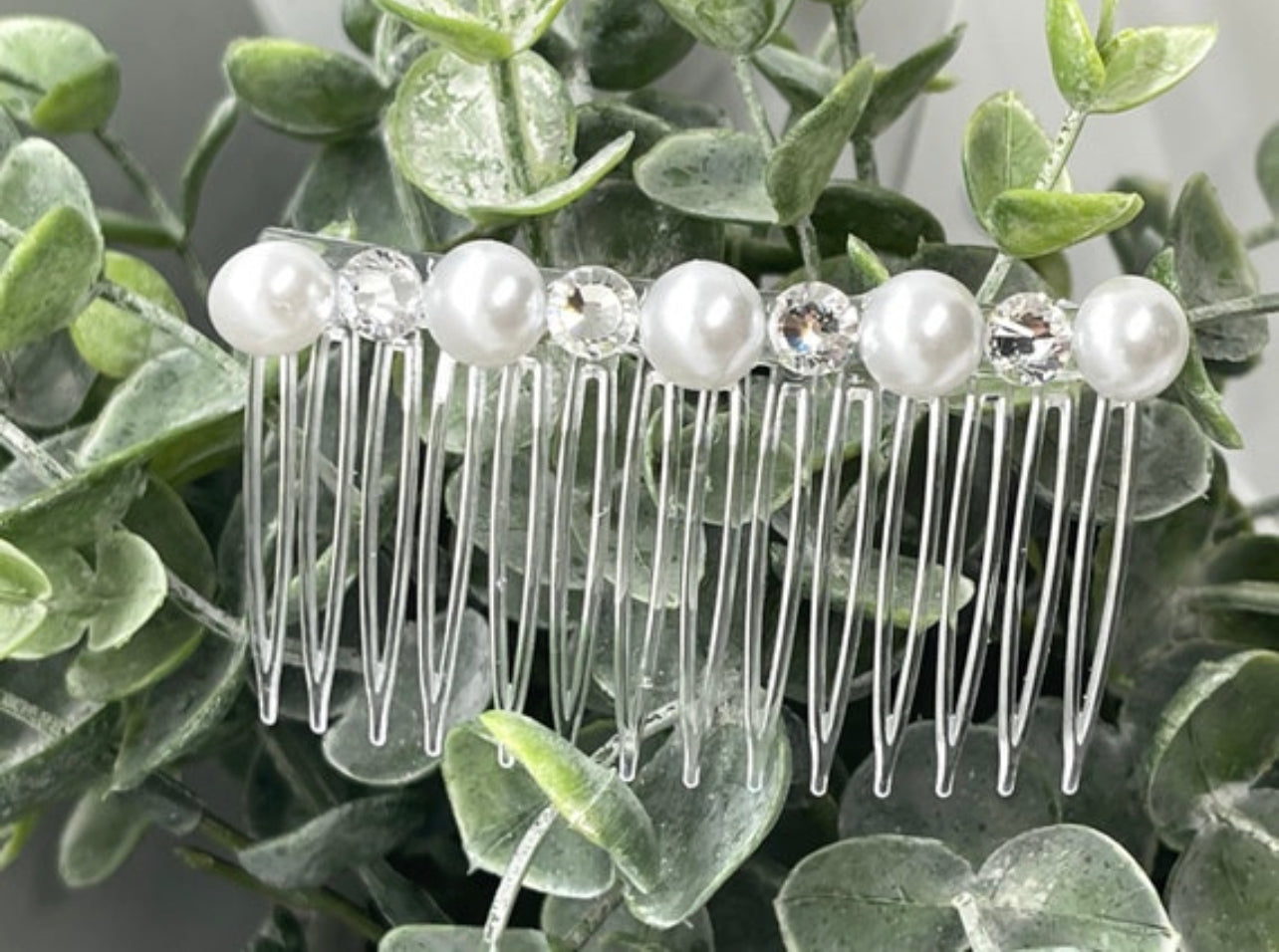 White Pearl faux Rhinestone  hair comb accessory side Comb 3.5” plastic side Comb