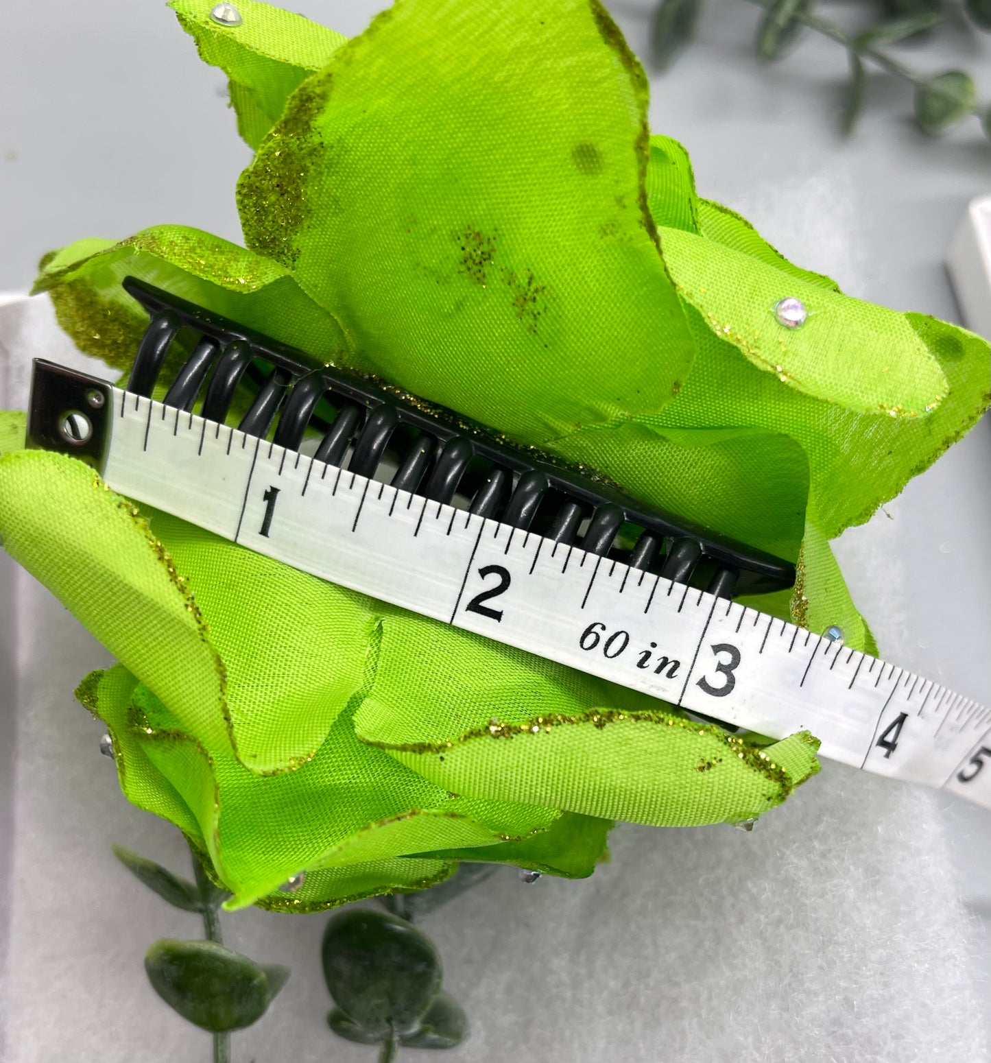 lime Green  Rose flower crystal rhinestone embellished Claw Jaw clip approximately Large 5.0”W 4.0”L formal hair accessory wedding bridal engagemen