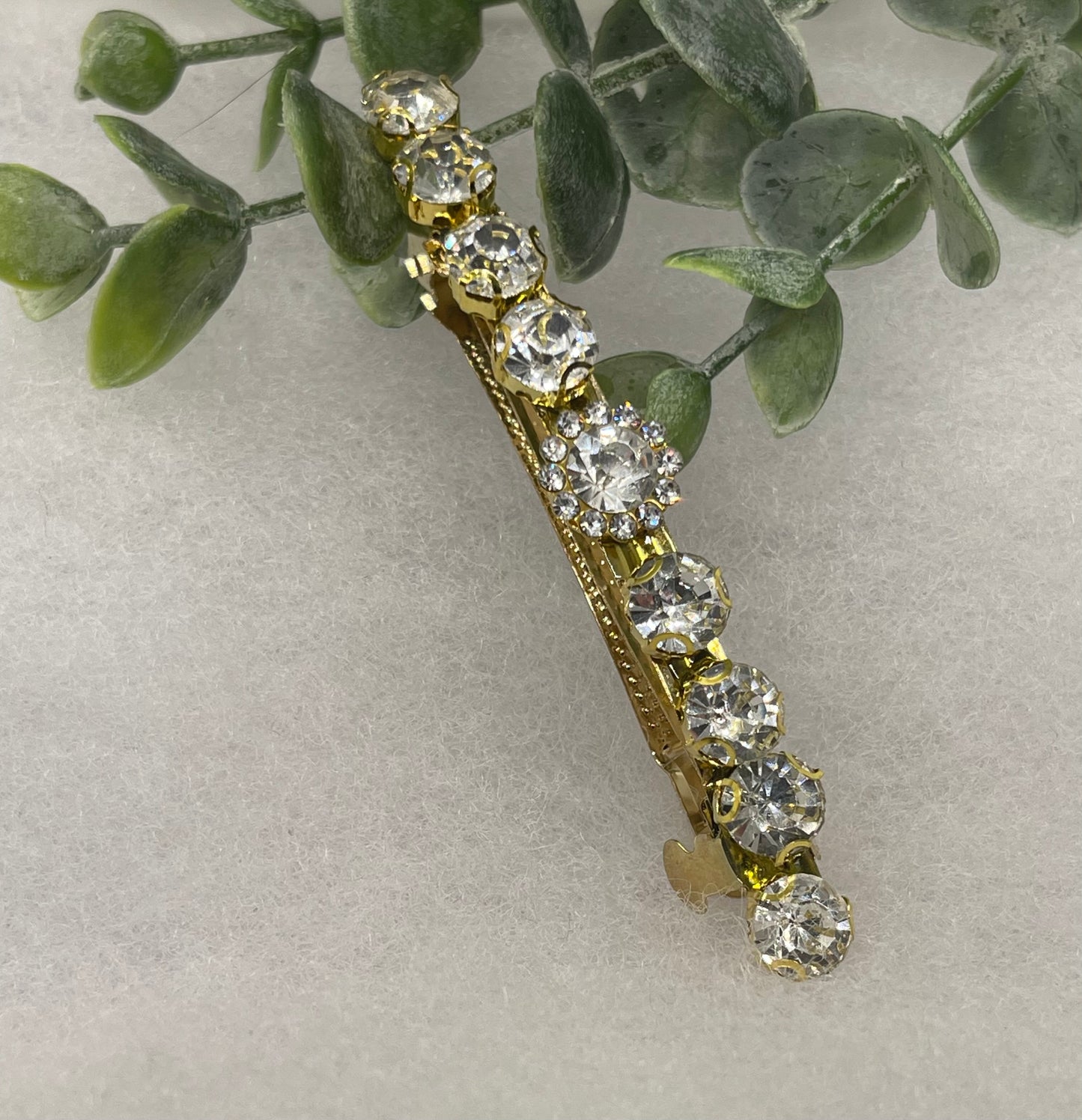 Clear Crystal rhinestone gold tone barrette approximately 3.0” long hair accessory bridal wedding Retro Bridal Party Prom Birthday gifts