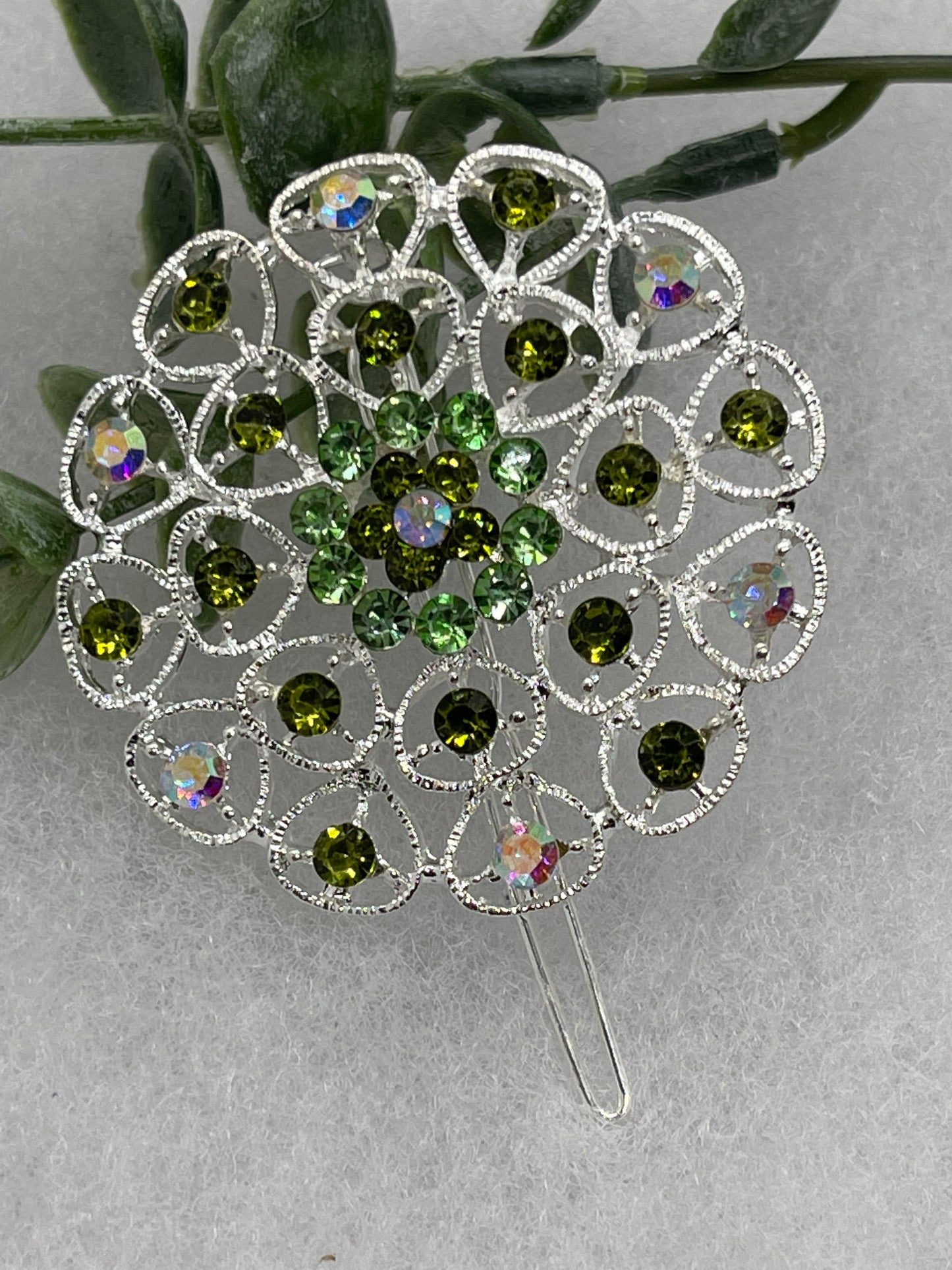 Green Crystal rhinestone hair clip approximately 2.0” wedding bridal shower engagement formal princess accessory