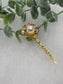 White Pearl pink iridescent  crystal Gold Antique vintage Style approximately 3.0” flower hair pin wedding