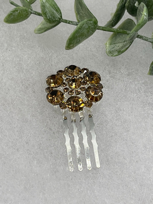 Brown crystal rhinestone flower approximately 2.0” hair side comb wedding bridal shower engagement formal princess accessory accessories
