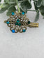 Teal blue green Crystal vintage antique style flower hair alligator clip approximately 2.0” long Handmade hair accessory bridal wedding Retro