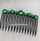 Emerald Green faux Pearl crystal side comb approximately 3.5” long plastic hair accessory bridal wedding Retro