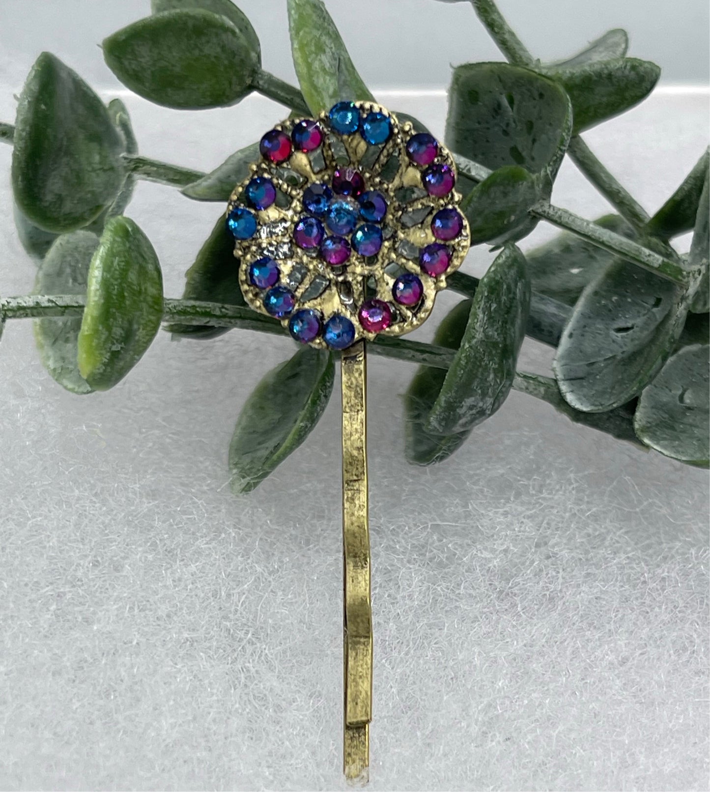 Antique vintage style 2.5” blue flame crystal rhinestone hair pins bridal Wedding shower sweet 16 birthday princess bridesmaid hair accessory
