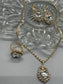 Crystal hearts 4 pc gold necklace earrings ring set