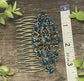 Sapphire teal crystal rhinestone Comb on 3.5” antique Metal Hair Comb accessory Handmade Retro Bridal Prom