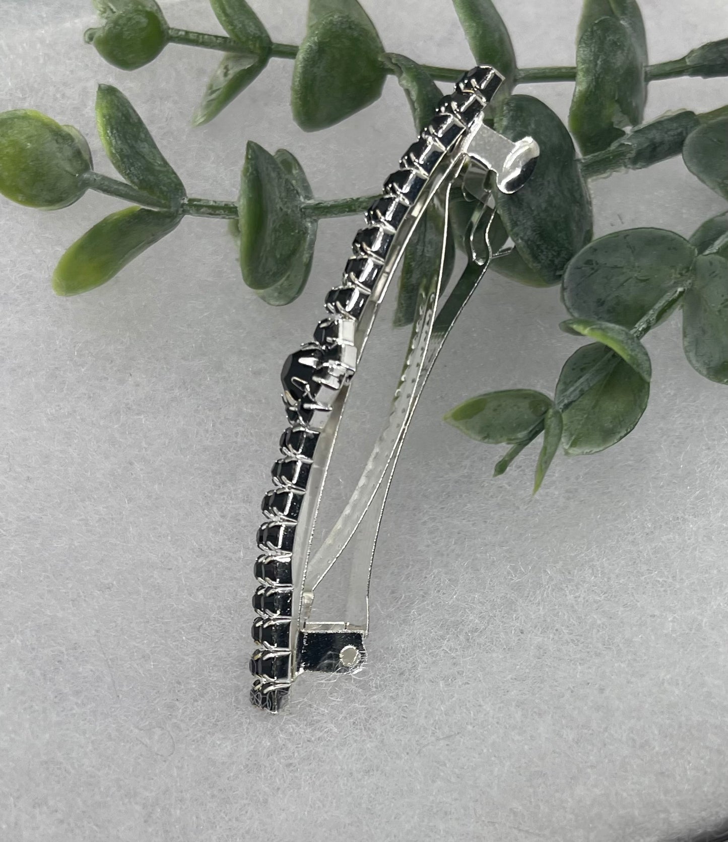 Black Clear  Crystal Rhinestone Barrette approximately 3.0”Metal silver   tone formal hair accessory gift wedding bridal shower accessories