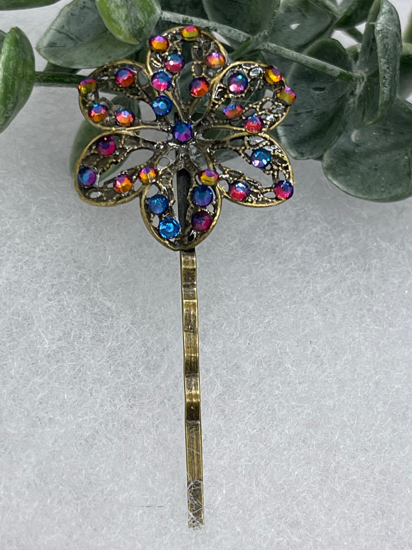 Antique vintage style  Rainbow 2.5” crystal rhinestone hair pins bridal Wedding shower sweet 16 birthday princess bridesmaid hair accessory