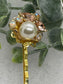 White Pearl pink iridescent  crystal Gold Antique vintage Style approximately 3.0” flower hair pin wedding