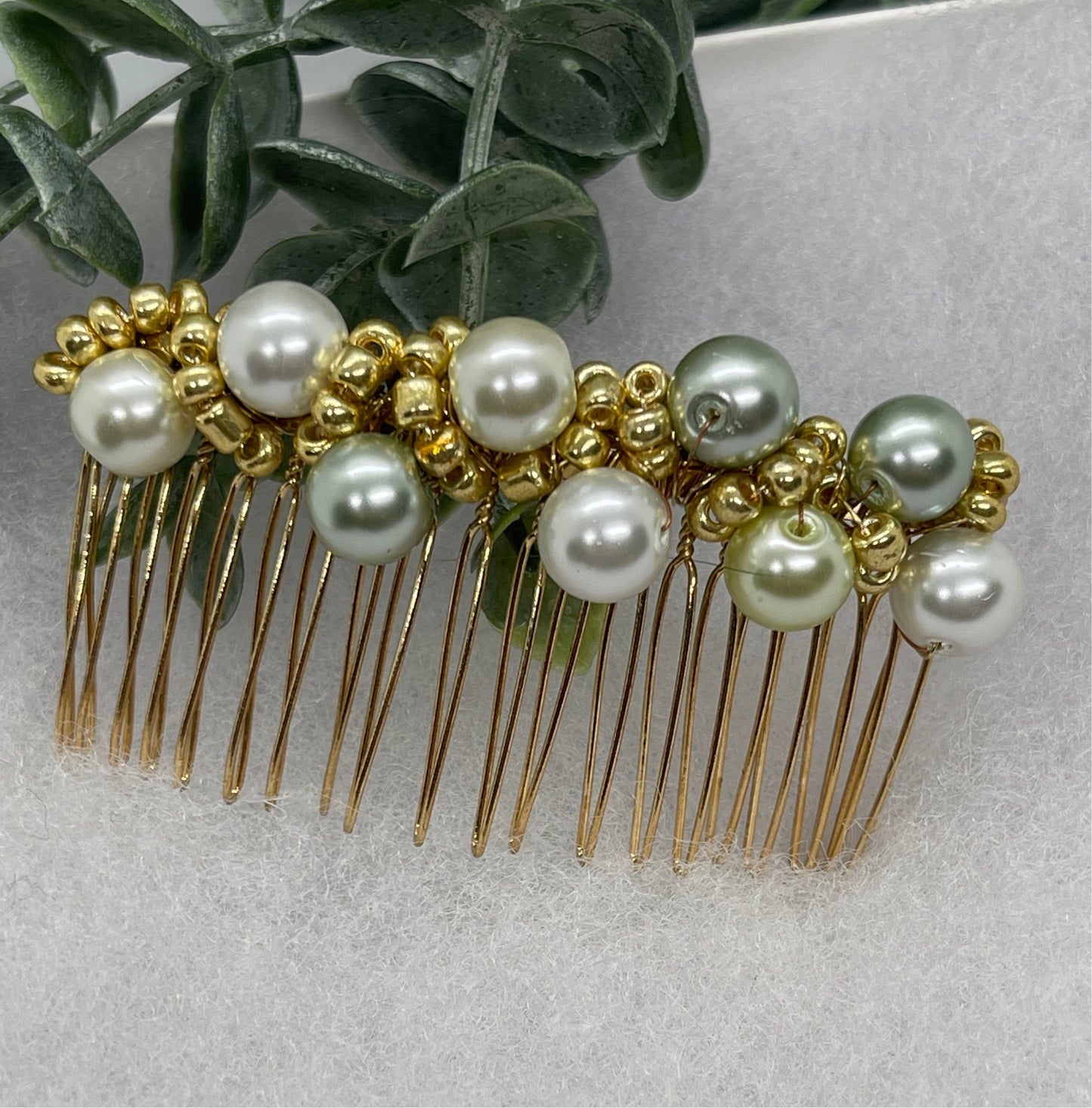 Neutral tone  gold beaded side Comb 3.5” gold Metal hair Accessories bridesmaid birthday princess wedding gift handmade accessories