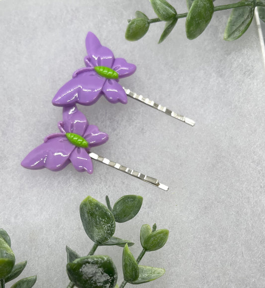 2 pc lavender Butterfly hair pins approximately 2.0”silver tone formal hair accessory gift wedding bridal Hair accessory #002