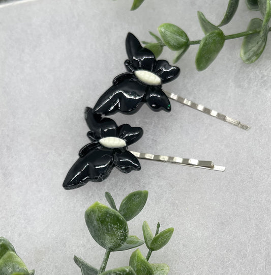 2 pc black white Butterfly hair pins approximately 2.0”silver tone formal hair accessory gift wedding bridal Hair accessory #004