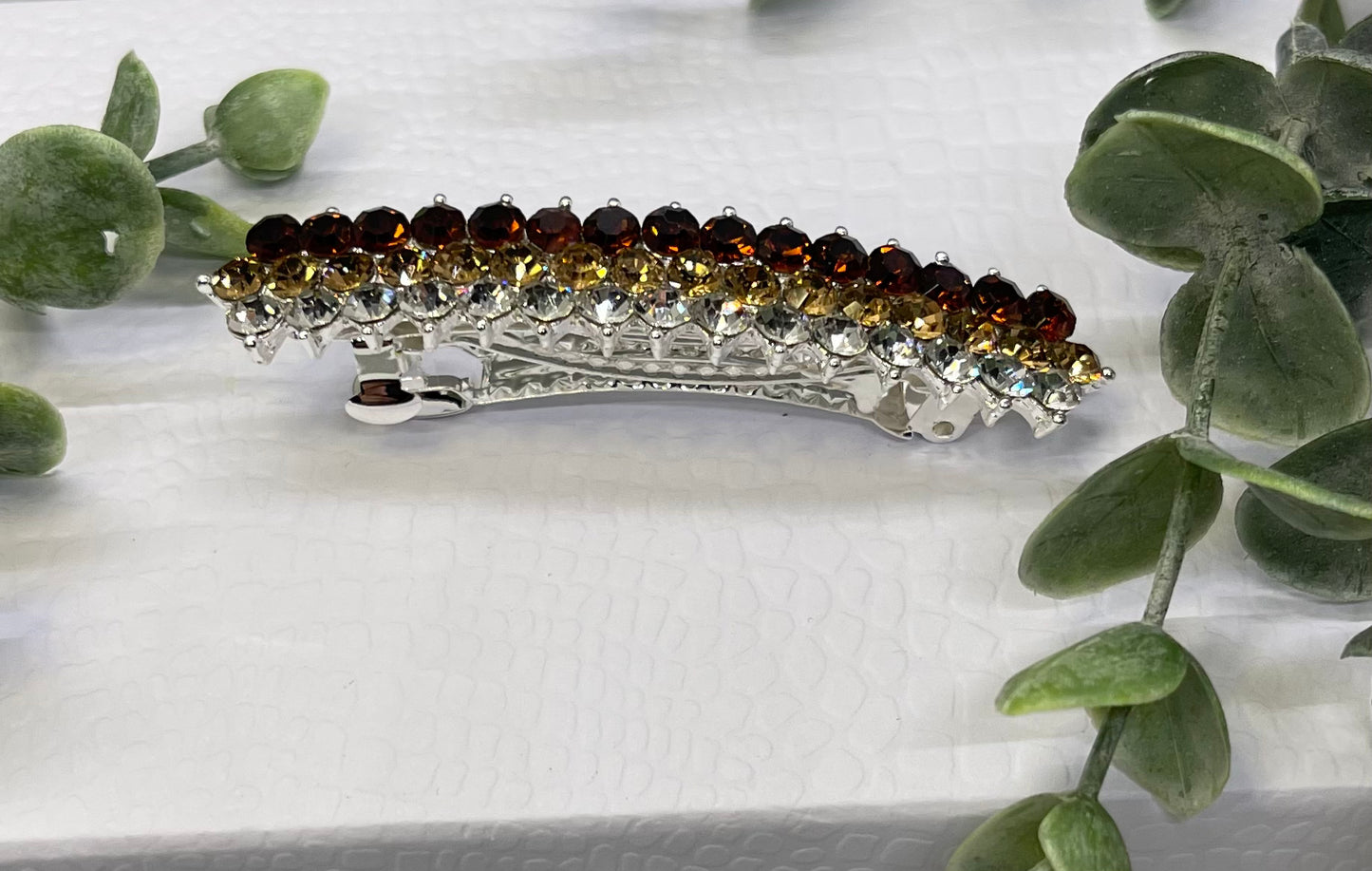 Brown Crystal rhinestone barrette approximately 3.0” sinverted tone formal hair accessories gift wedding