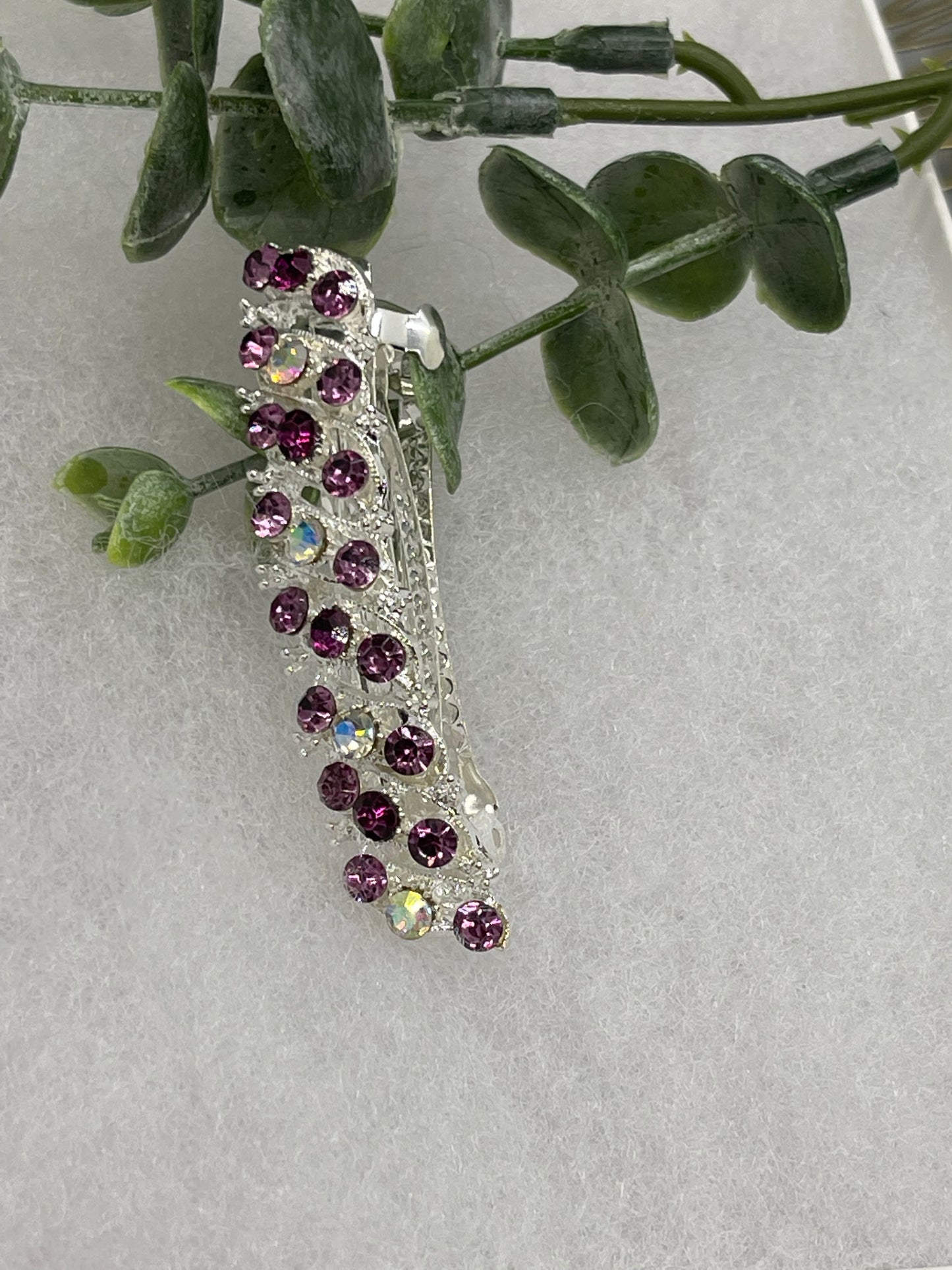 Purple Crystal rhinestone barrette approximately 3.0” wedding bridal shower engagement formal princess accessory at