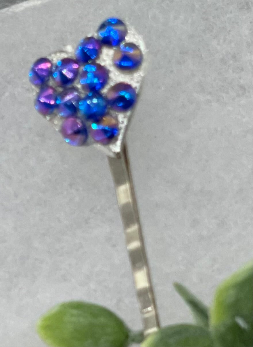 Royal blue  heart crystal rhinestone silver 2.5” hair pin hair accessories gift birthday