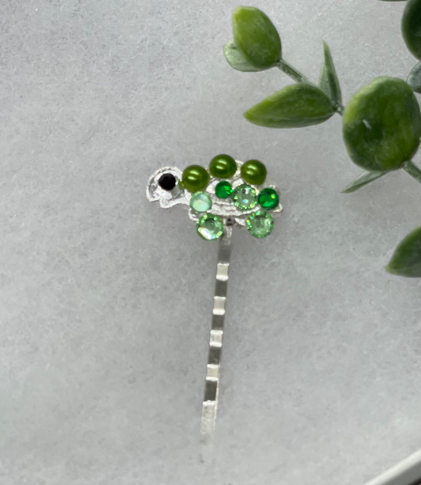Turtle green Pearl crystal rhinestone silver 2.5” hair pin hair accessories gift birthday