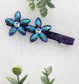 Blue Iridescent Crystal flower hair clip approximately 4.0” black tone formal hair accessory gift wedding bridal engagement
