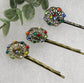 Rainbow crystal  3 pc set Antique vintage Style approximately 3.0” flower hair pin wedding engagement bride princess formal hair accessories