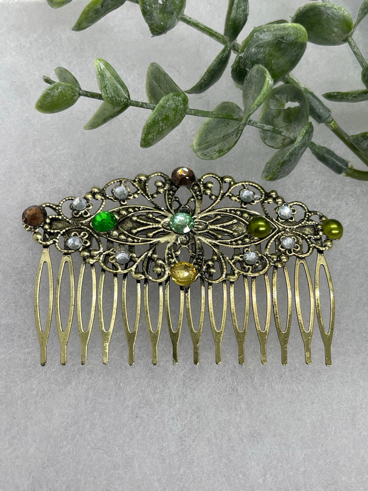 Camouflage crystal faux pearl vintage style tone side comb hair accessory accessories gift birthday event formal bridesmaid wedding   3.5” side comb