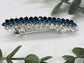 Blue Crystal rhinestone barrette approximately 3.0” Silver tone formal hair accessories gift wedding bridesmaid