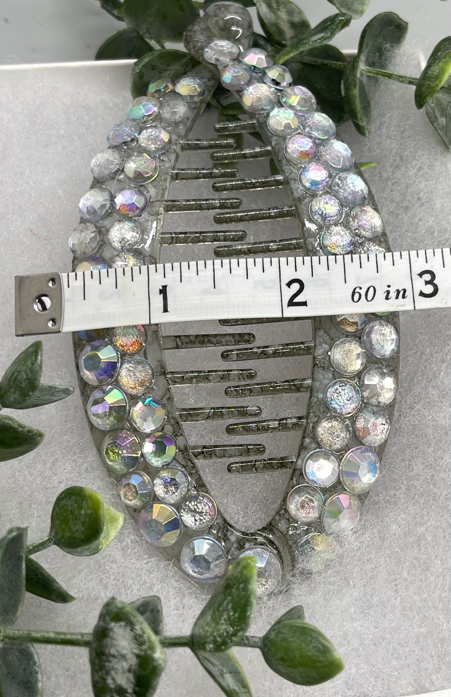 Gray Iridescent crystal rhinestone hand Embellished 5” L 3”W banana comb clips bridesmaid wedding engagement party formal hair accessories