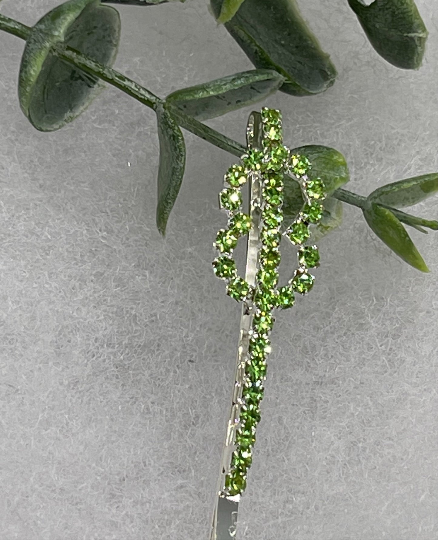 Green eternal rings Crystal Rhinestone hair pin silver tone approx 2.5” bridesmaid wedding formal princess accessory accessories