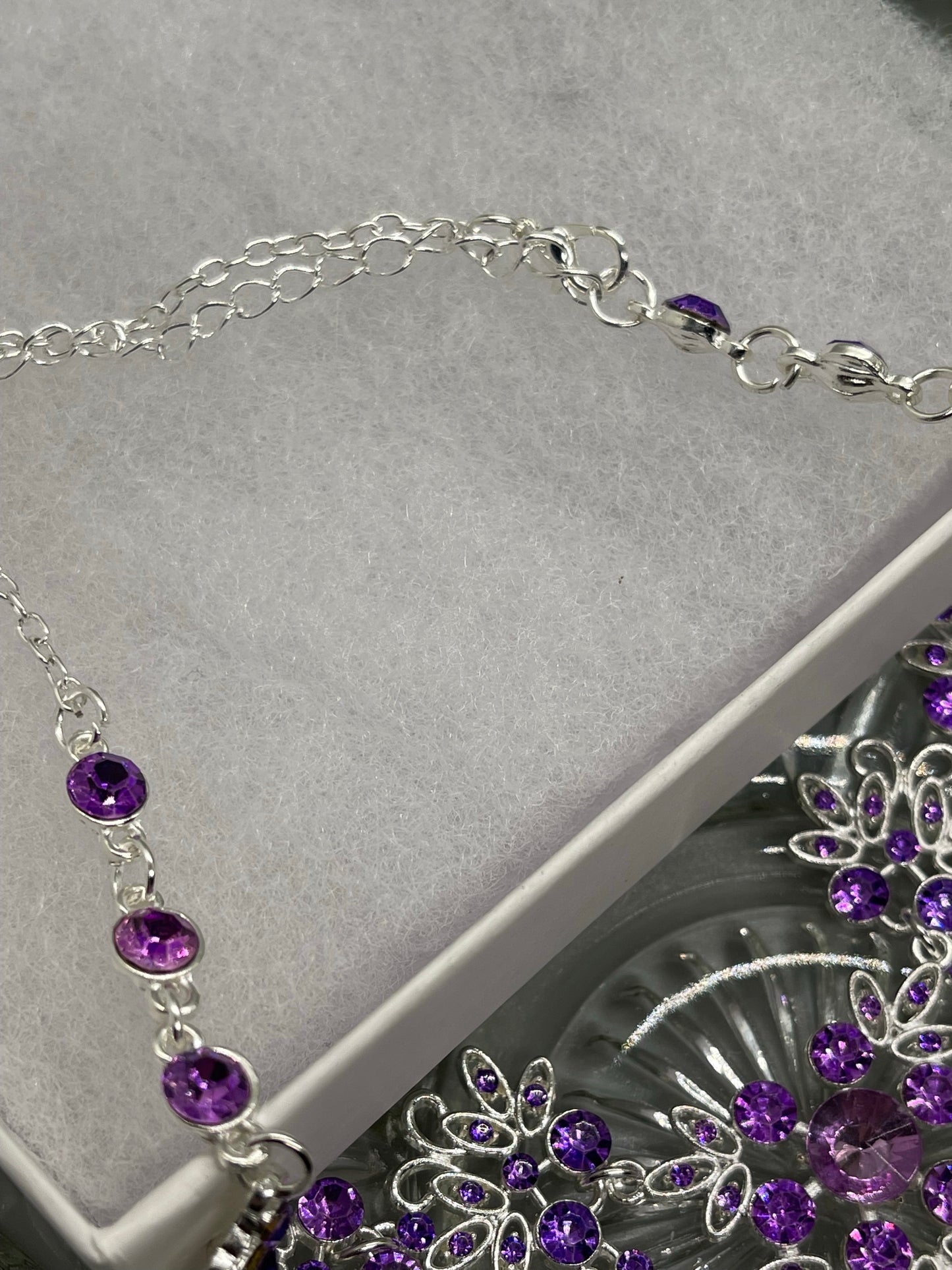Lavender purple rhinestone crystal necklace earrings set Rhinestone Jewelry Sets earring necklace wedding engagement formal party Prom sweet 16 set