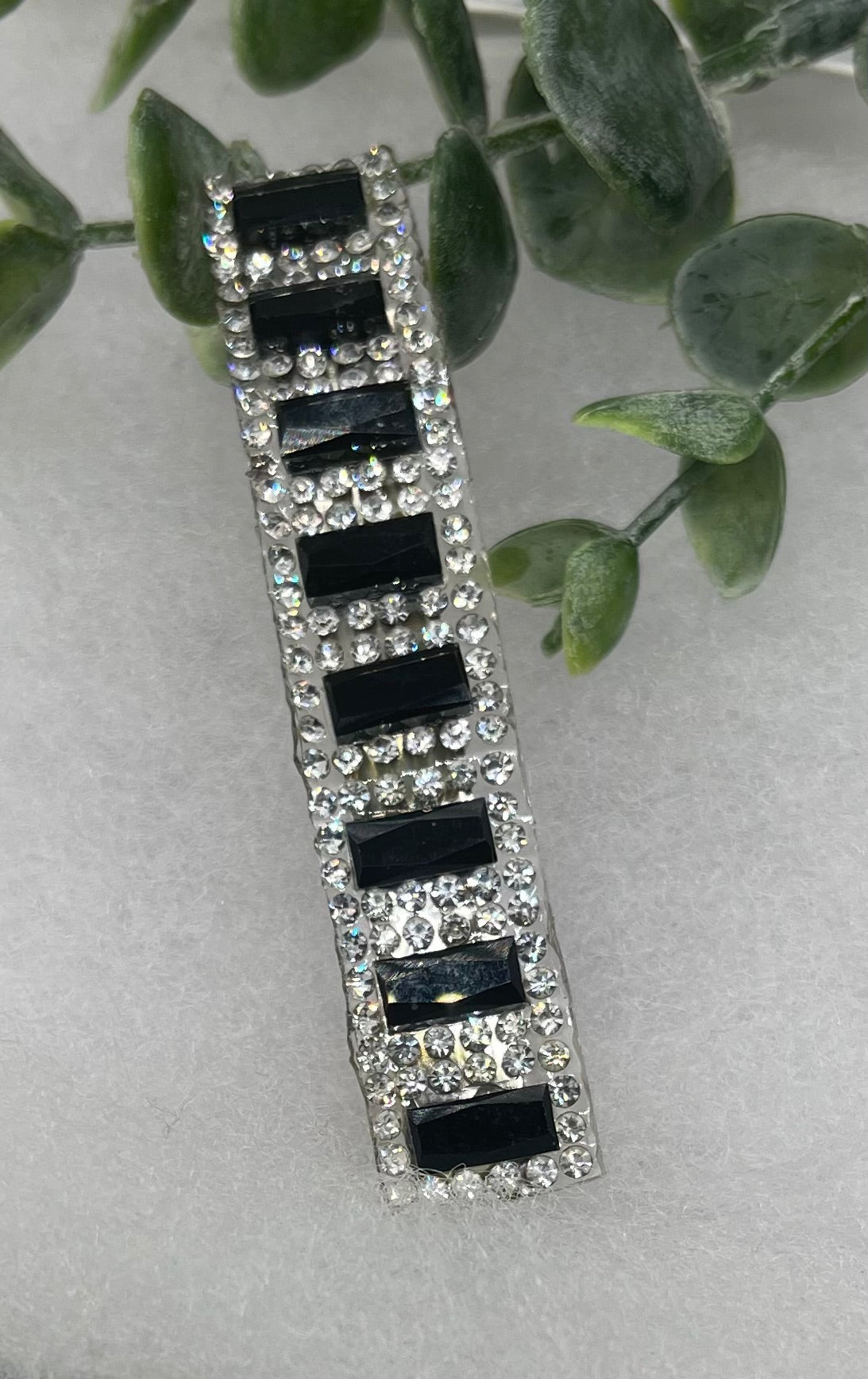 Black silver Acrylic rhinestone silver tone hair clip barrettes approximately 3.0” long hair accessory