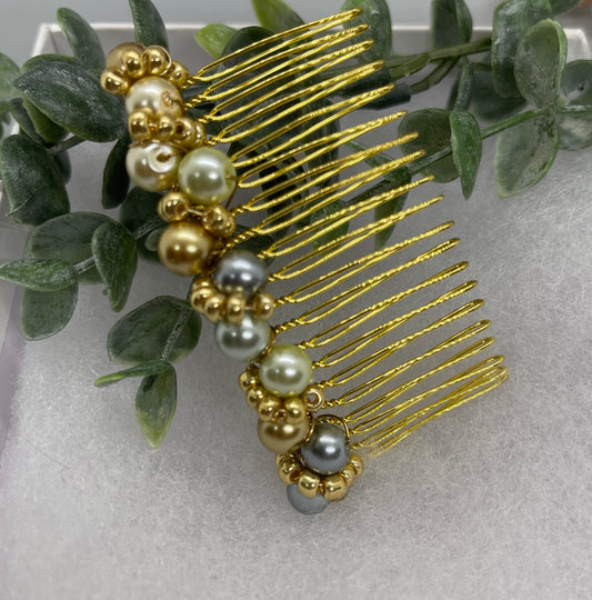 Neutral  gold beaded side Comb 3.5” gold Metal hair Accessories bridesmaid birthday princess wedding gift handmade accessories