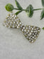 Clear Crystal Rhinestone bow tie Barrette approximately 2.5” Metal gold tone formal hair accessory gift wedding bridal shower accessories