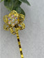 Iridescent crystal rhinestone gold vintage antique style hair pin approximately 2.5” long Handmade hair accessory bridal wedding Retro