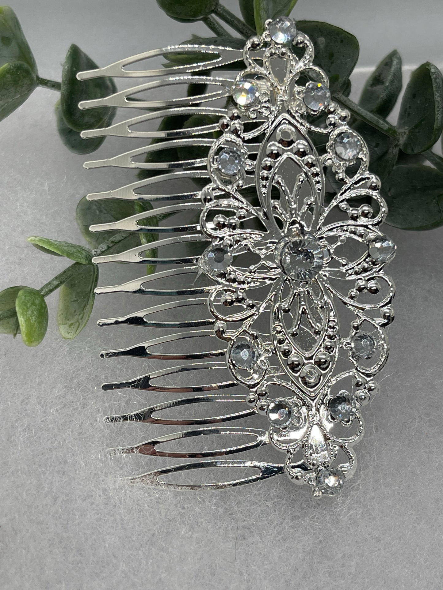 Clear crystal rhinestone 3.5” Silver side comb Antique vintage style bridal Wedding shower sweet 16 birthday princess bridesmaid hair accessory