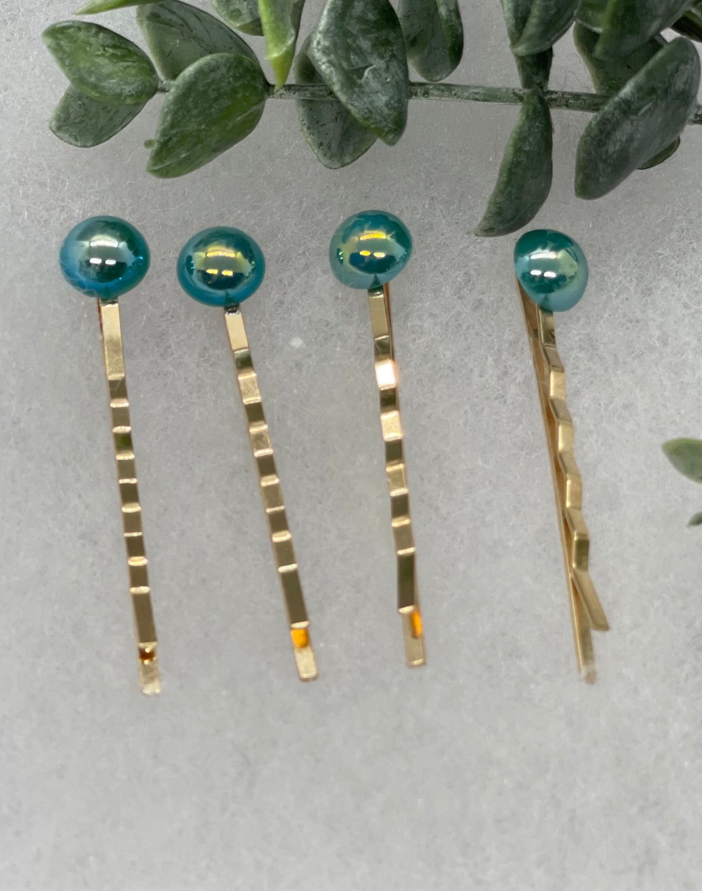 Iridescent Blue faux pearl 4 pc set Gold Antique vintage Style approximately 3.0” hair pin wedding engagement bride princess formal hair accessories
