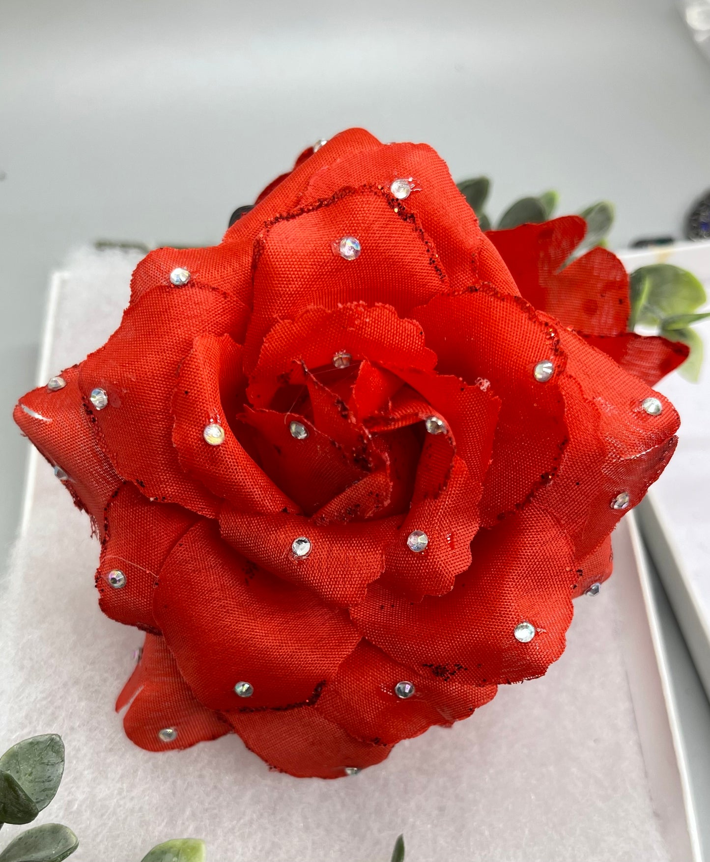 Red Rose flower crystal rhinestone embellished Claw Jaw clip approximately Large 5.0”W 4.0”L formal hair accessory wedding bridal engagement