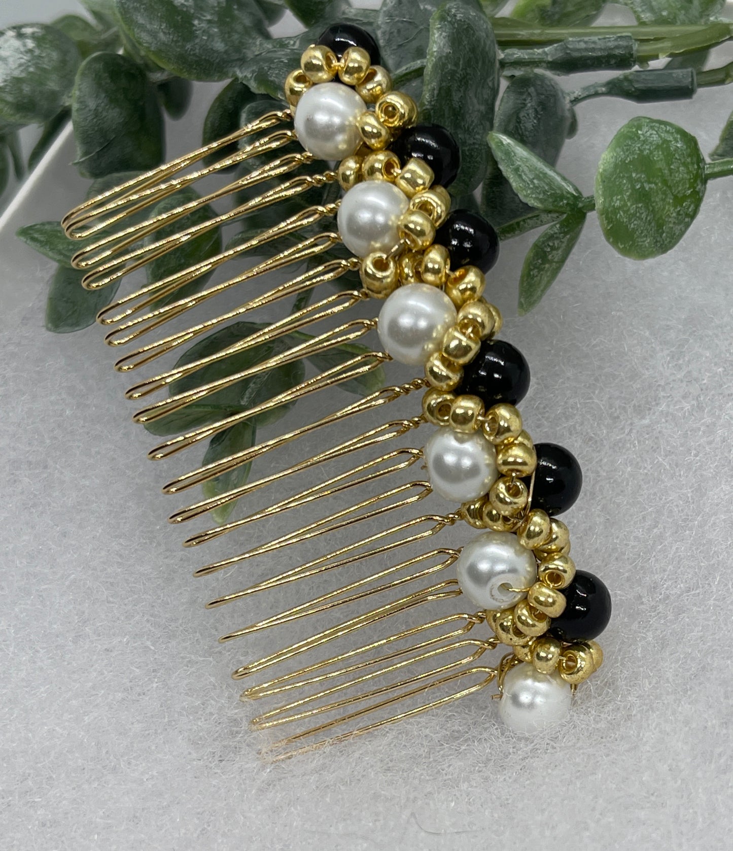 Black White  gold beaded side Comb 3.5” gold Metal hair Accessories bridesmaid birthday princess wedding gift handmade accessories