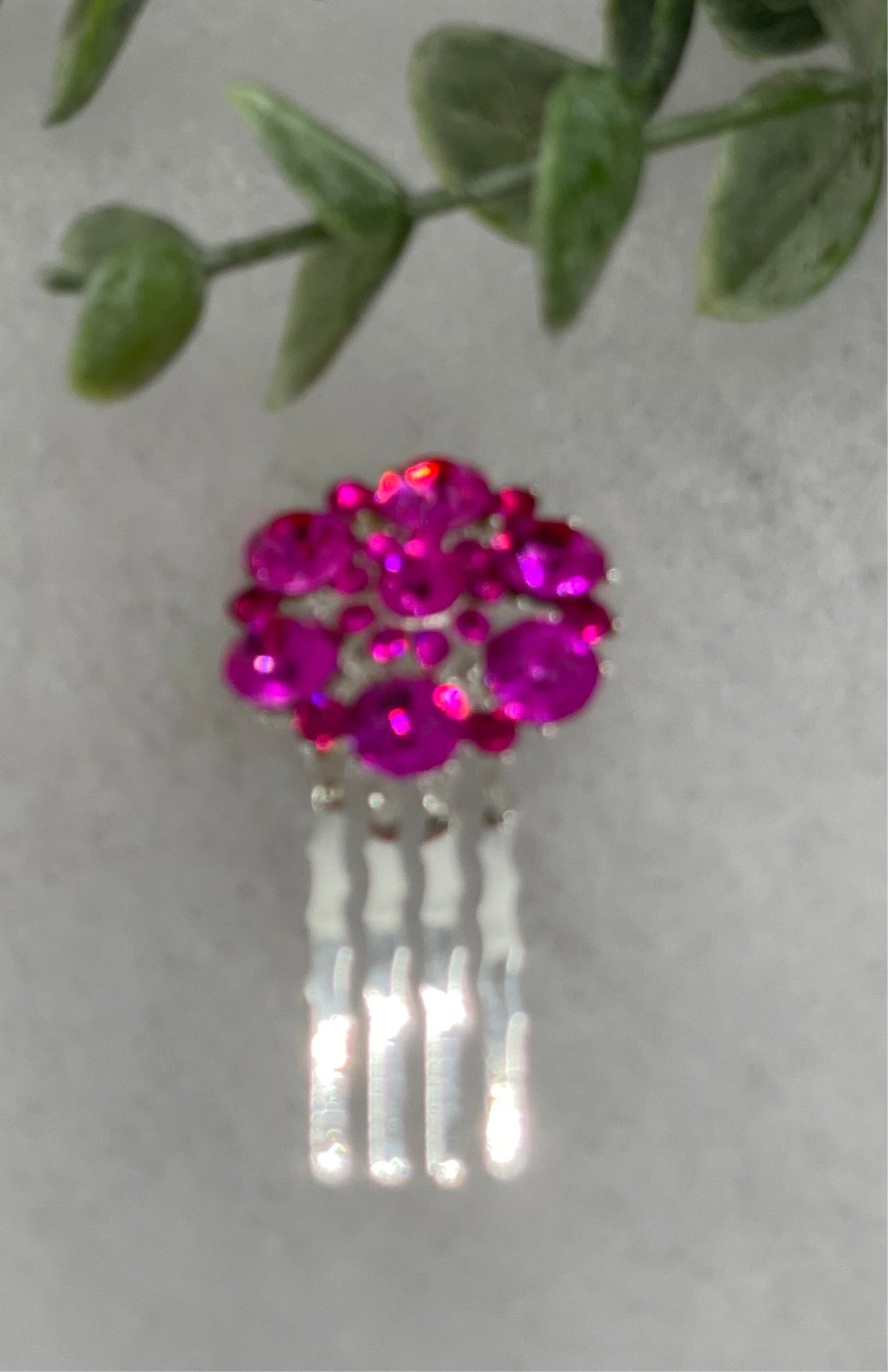 Hot pink crystal rhinestone flower approximately 2.0” hair side comb wedding bridal shower engagement formal princess accessory accessories