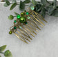 Green  crystal rhinestone pearl vintage style antique  hair accessories gift birthday event formal bridesmaid  2.5” Metal side Comb #589