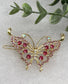 Pink gold butterfly Crystal Rhinestone Barrette approximately 3.5”Metal gold tone formal hair accessory