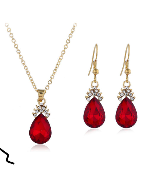 Ruby Red crystal rhinestone necklace earrings set with rhinestone Zinc Alloy Jewelry Sets earring necklace plated fashion jewelry