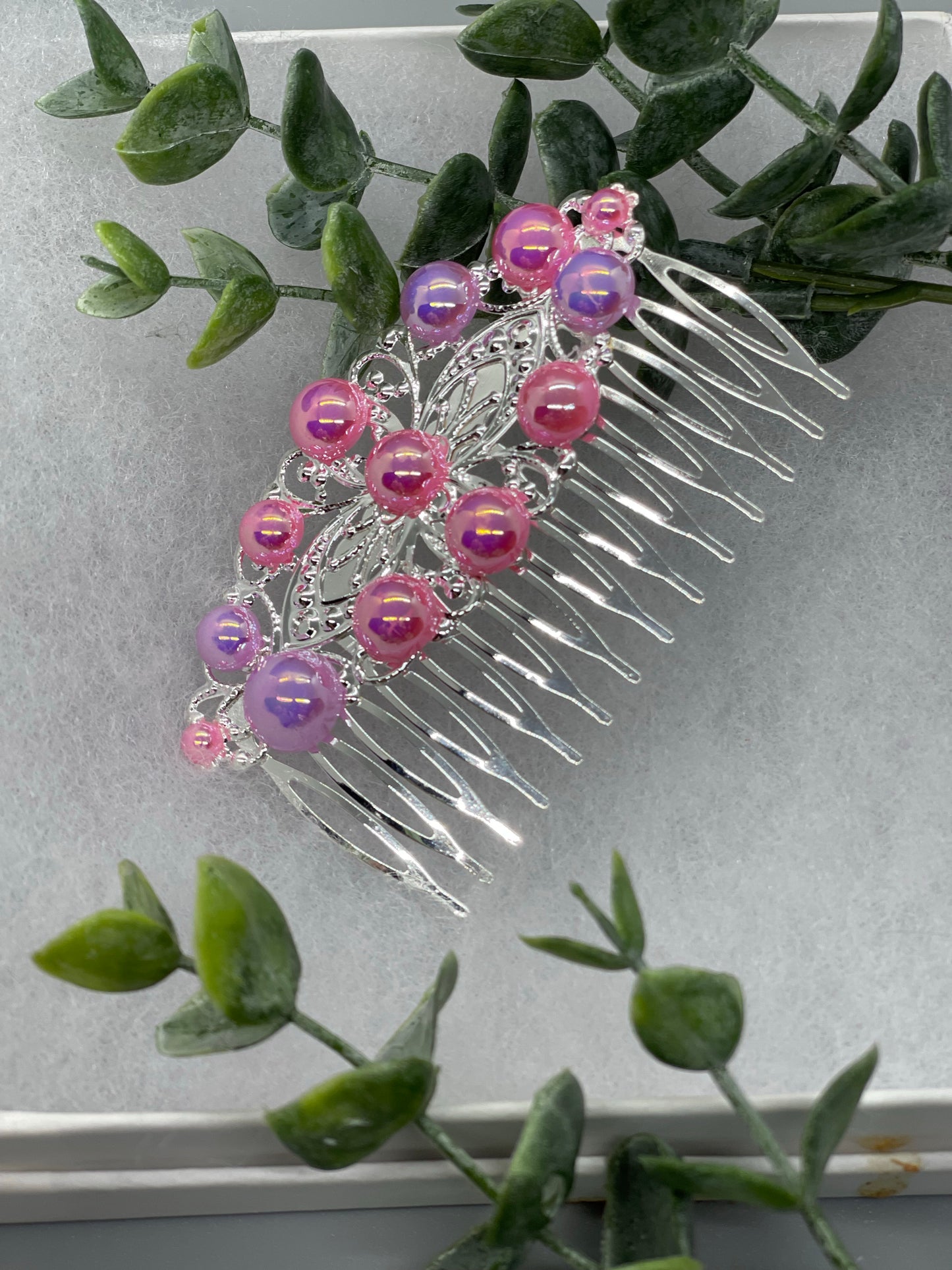 Pink purple faux pearl vintage style tone side comb hair accessory accessories gift birthday event formal bridesmaid wedding  3.5” side comb