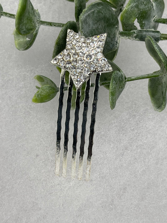 Silver crystal rhinestone star approximately 2.5” hair side comb wedding bridal shower engagement formal princess accessory accessories