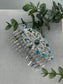 Teal iridescent crystal rhinestone pearl vintage style  side comb hair accessories gift birthday 3.5” Metal side Comb