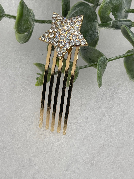 Gold crystal rhinestone star approximately 2.5” hair side comb wedding bridal shower engagement formal princess accessory accessories