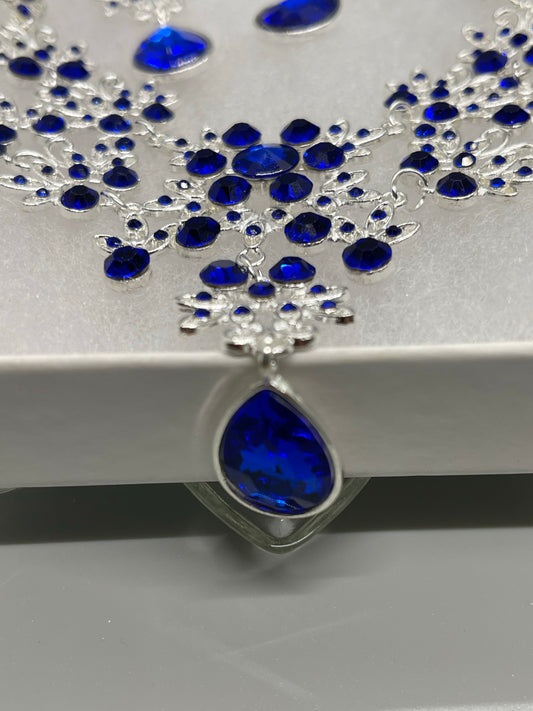 Royal Blue crystal Rhinestone necklace earrings set